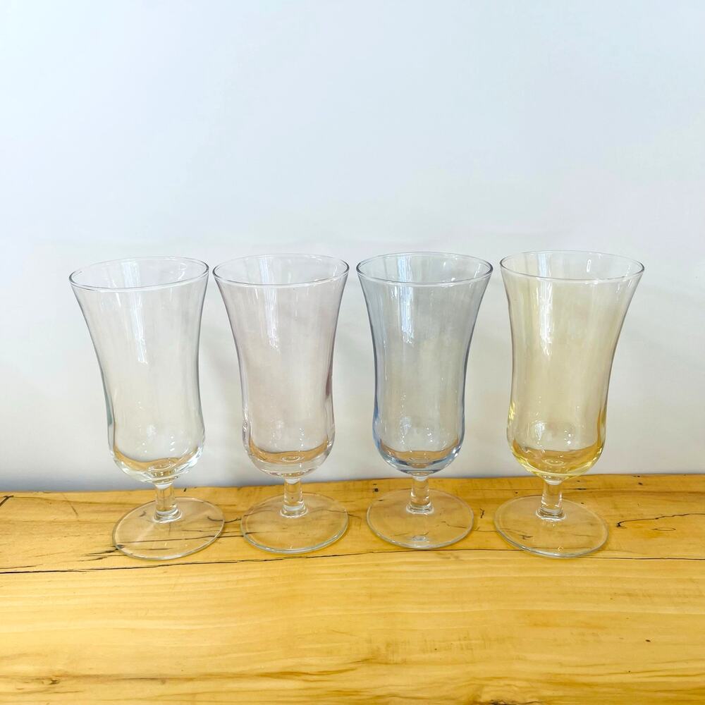 Vtg Parfait Cordial Liqueur Glasses France Hand Blown Stem 60s Iridescent